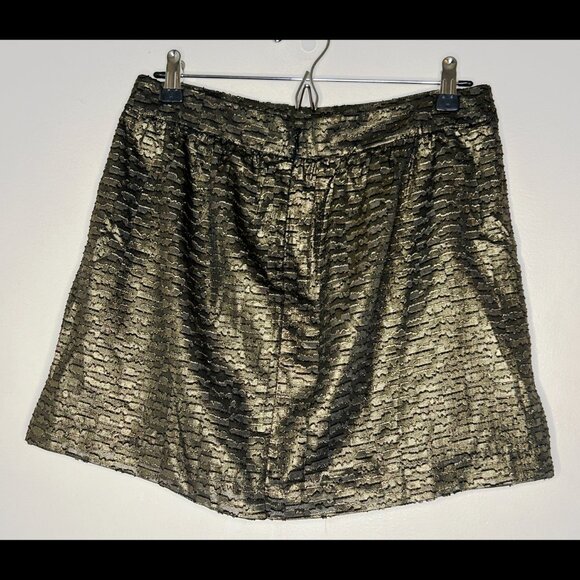 GAP Metallic Gold & Black Steampunk Pleated Mini Skirt w POCKETS! Size 4 Petite - Picture 4 of 5
